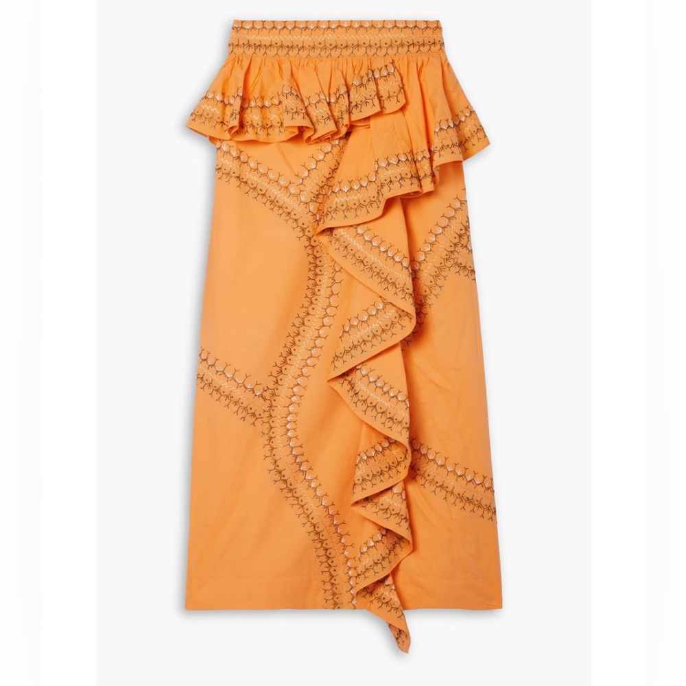 ULLA JOHNSON
Ruffled embroidered cotton-poplin midi skirt